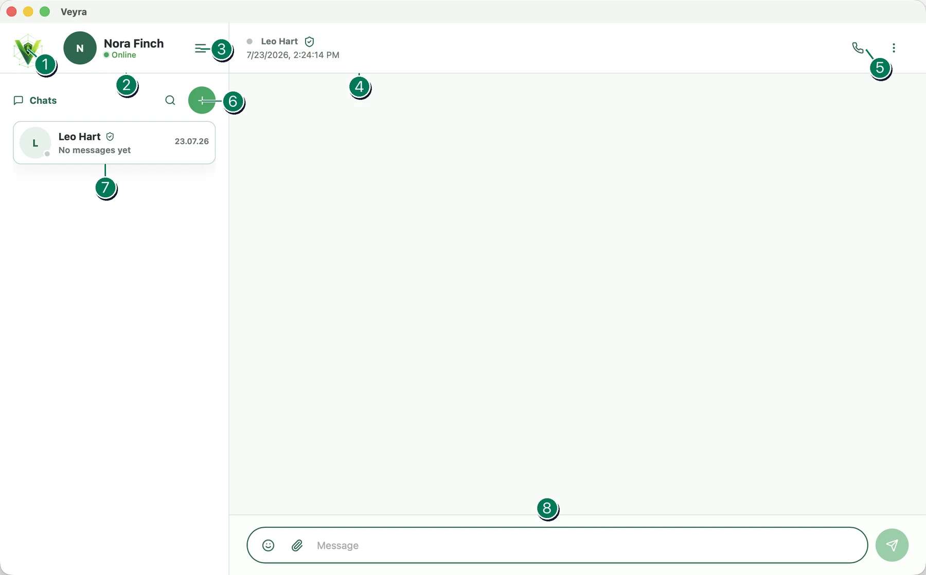 Veyra main window with numbered interface elements