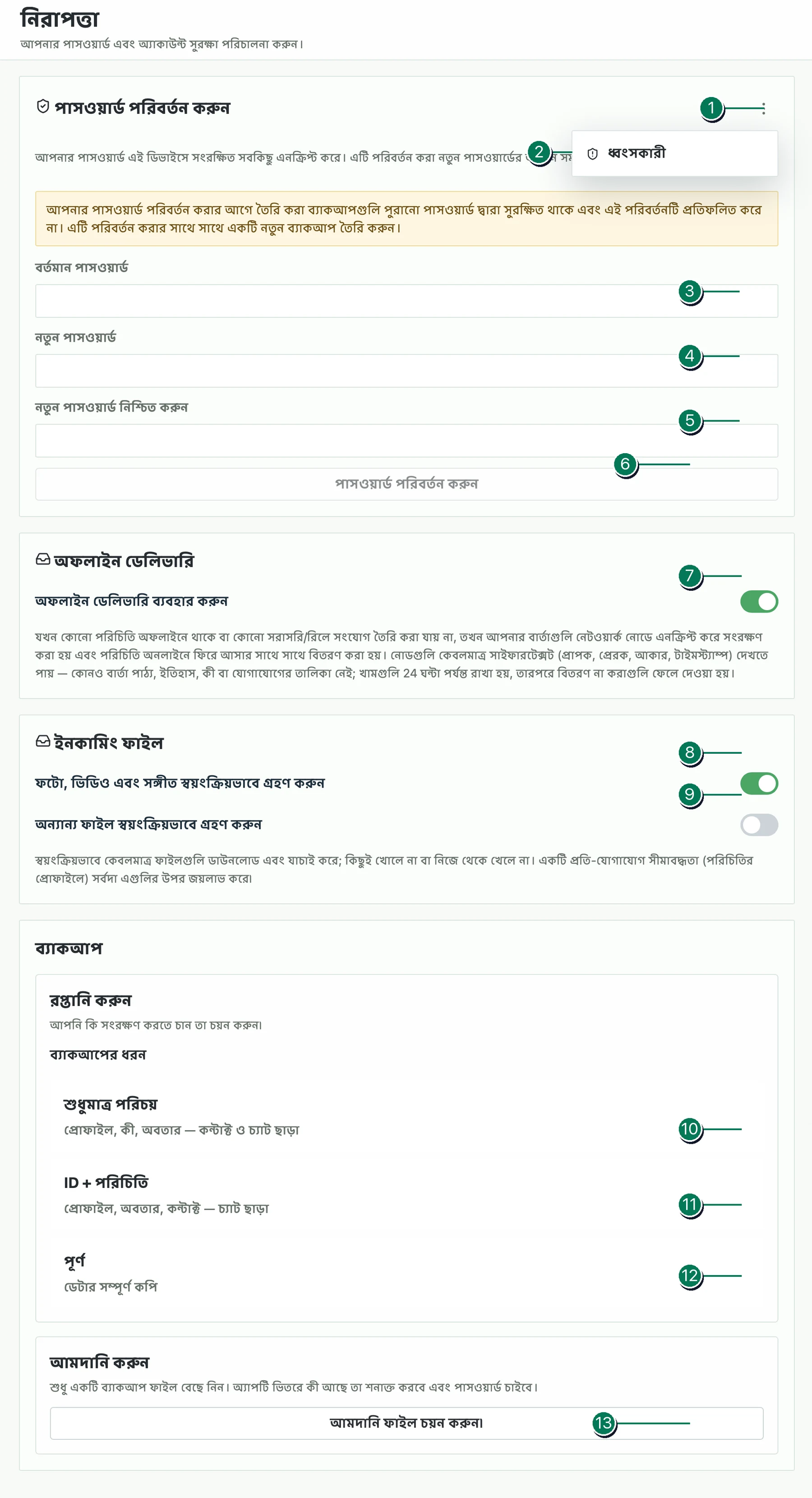 Veyra সুরক্ষা সেটিংস